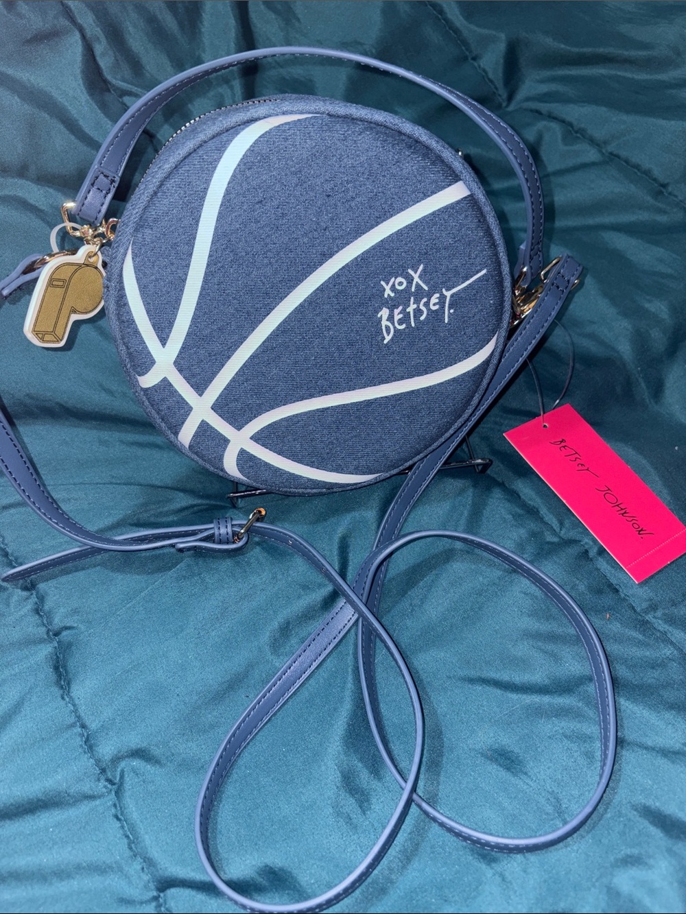 Betsey Johnson Blue Basketball Crossbody Bag w/ whistle pull Denim